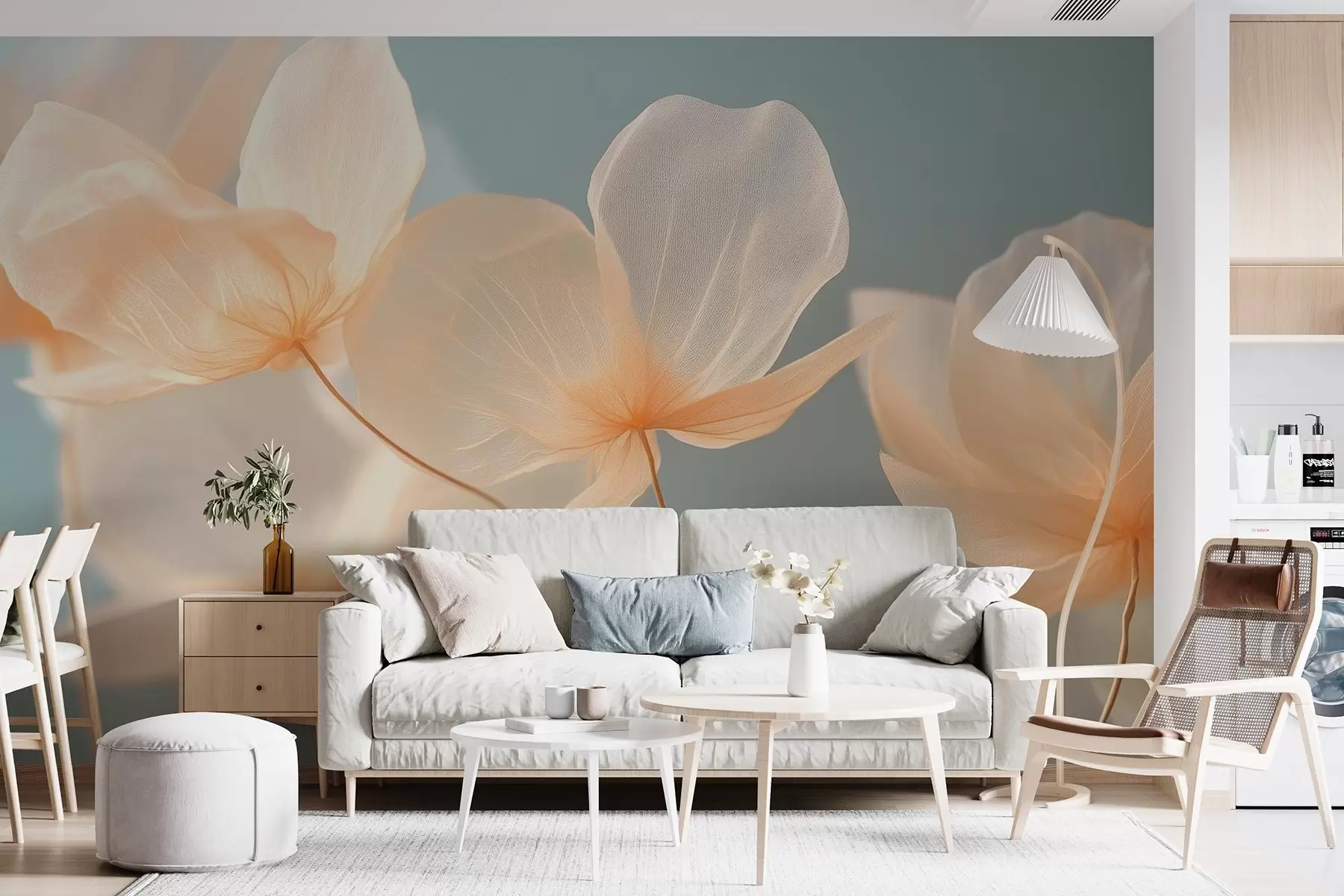 wall murals Латице лотоса, деликатна композиција са плавом позадином w08500
