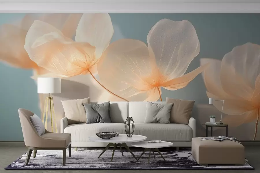 wall murals Латице лотоса, деликатна композиција са плавом позадином w08500