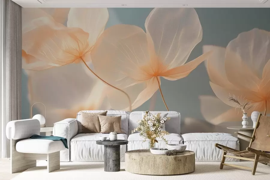 wall murals Латице лотоса, деликатна композиција са плавом позадином w08500