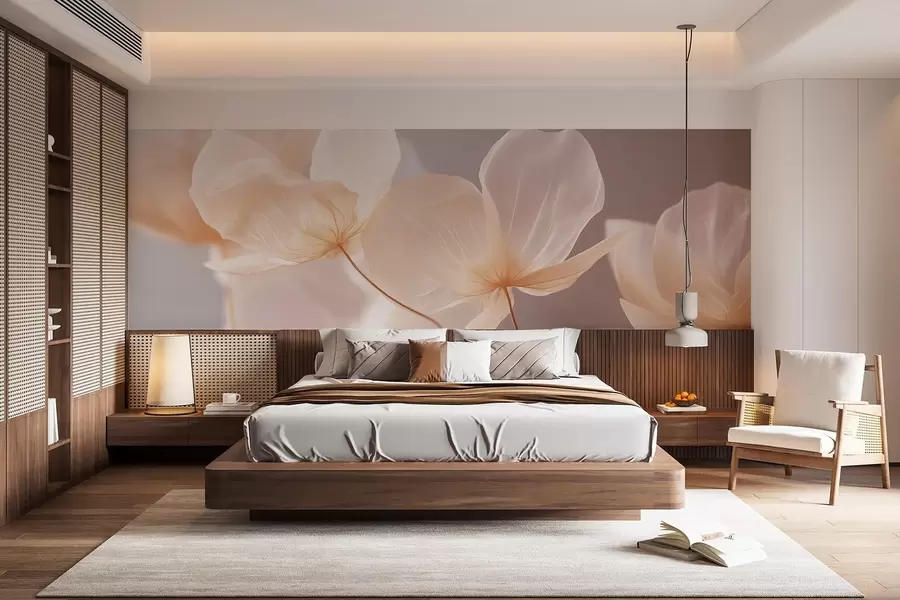 wall murals Латице лотоса, деликатна композиција са ружичастом позадином w08500v1