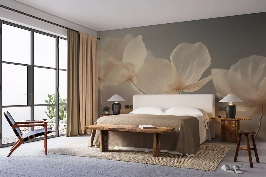 wall murals Латице лотоса, деликатна композиција са сивом позадином w08500v2