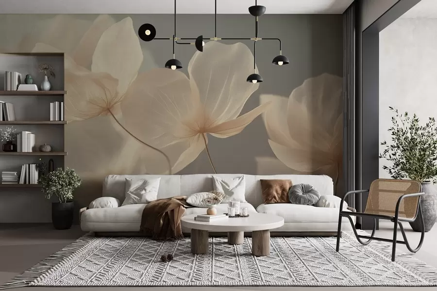 wall murals Латице лотоса, деликатна композиција са сивом позадином w08500v2