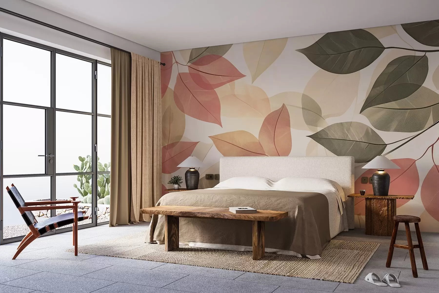 wall murals Гране листова у црвеним и зеленим тоновима w08502