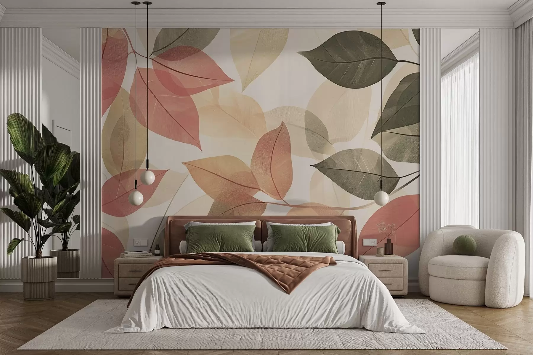 wall murals Гране листова у црвеним и зеленим тоновима w08502