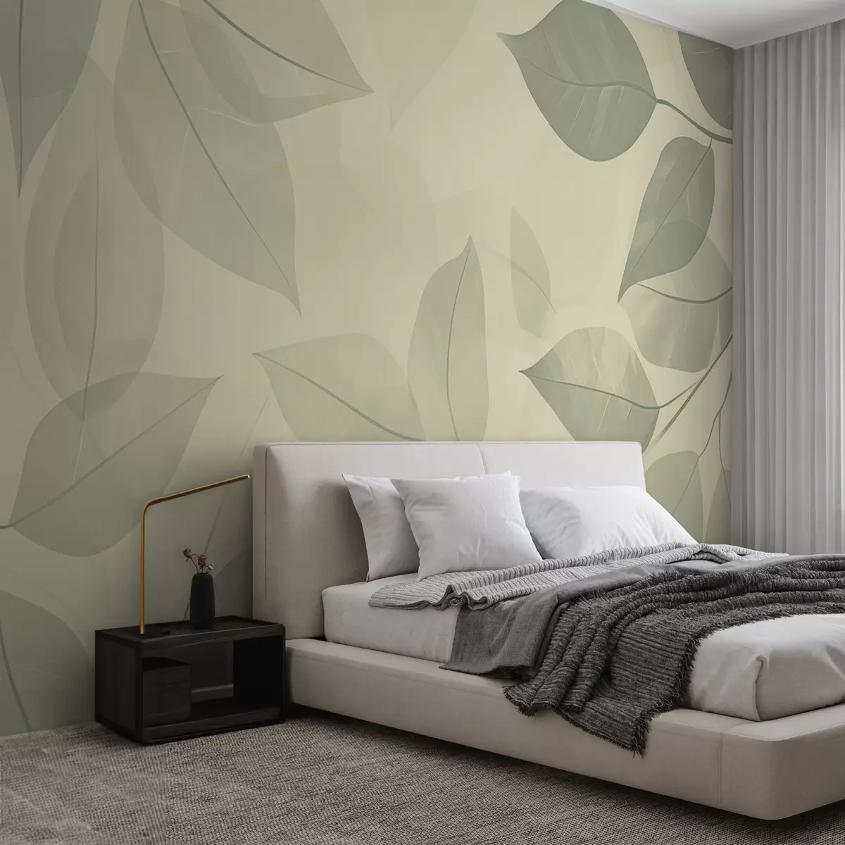 wall murals Гране зеленог лишћа на мекој беж позадини w08502v2