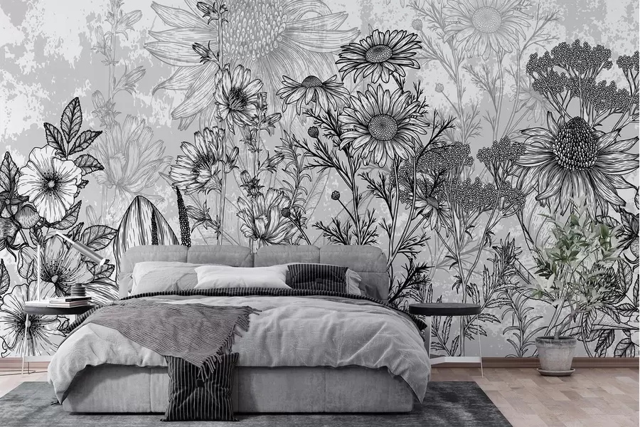 wall murals Дивље цвеће у графичком стилу w02523