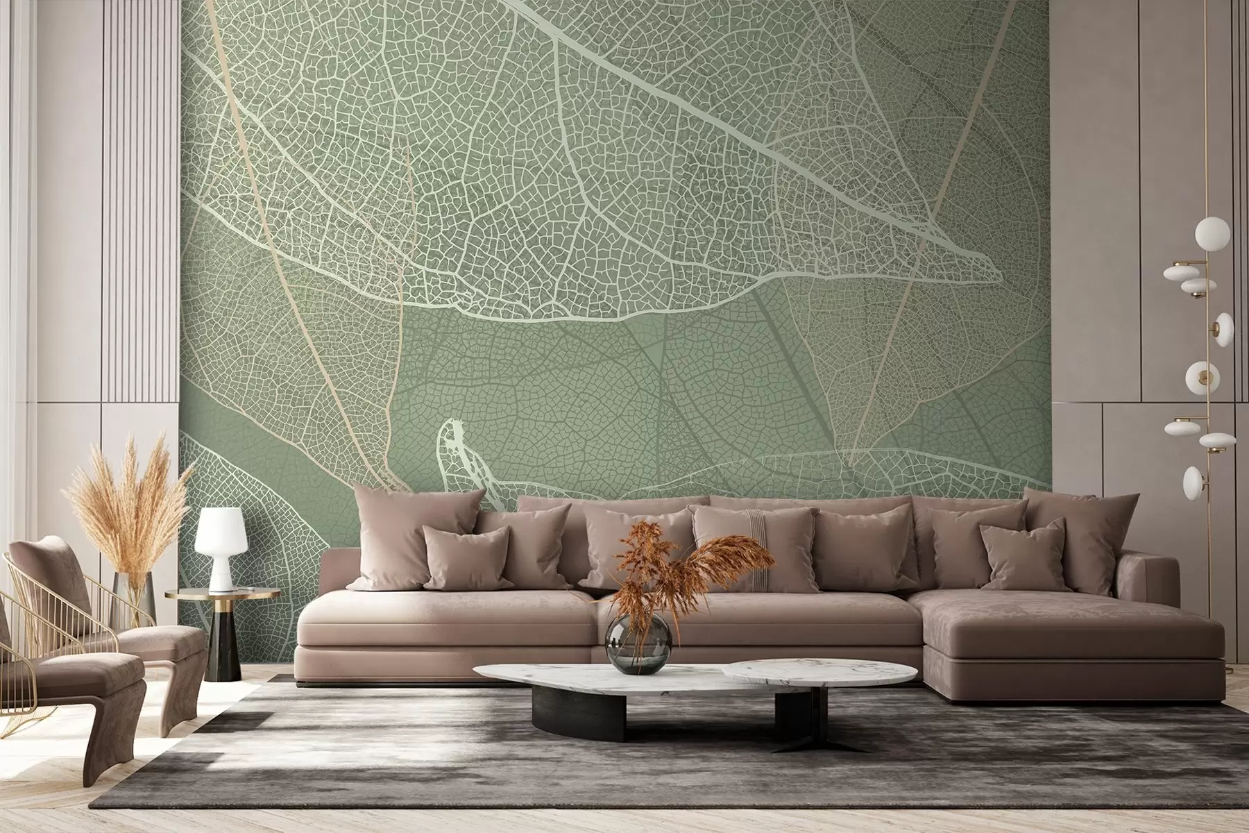 wall murals крупни план листова са жилама у светлозеленим тоновима w02520