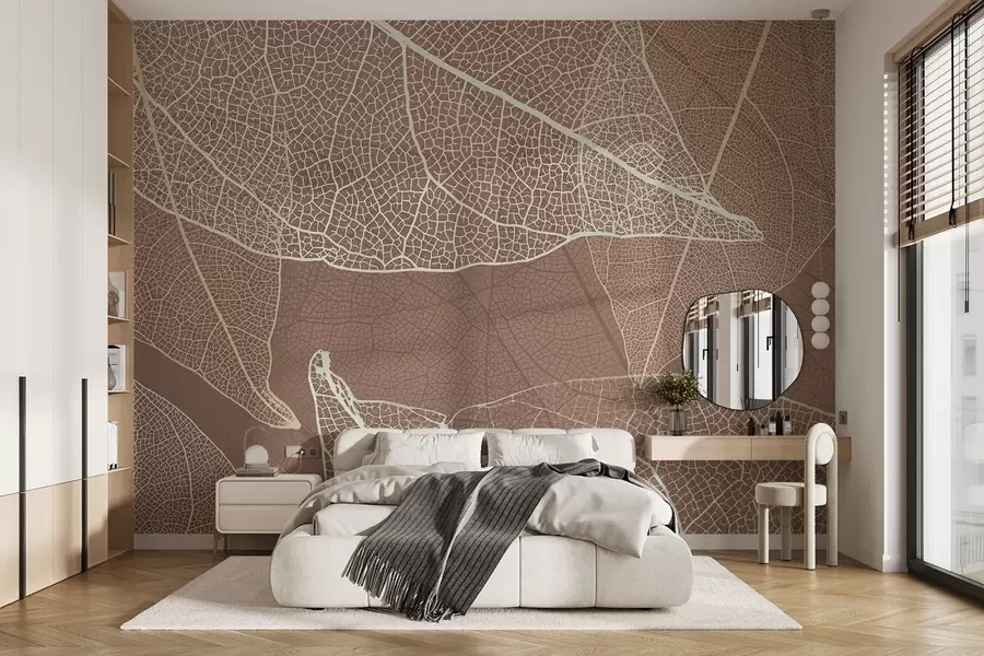 wall murals крупни план листова са жилама у светлим чоколадним бојама w02520v1