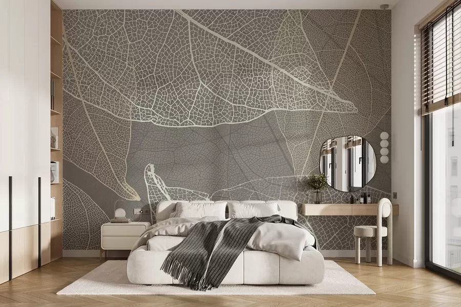 wall murals крупни план листова са жилама у топлим сивим тоновима w02520v2