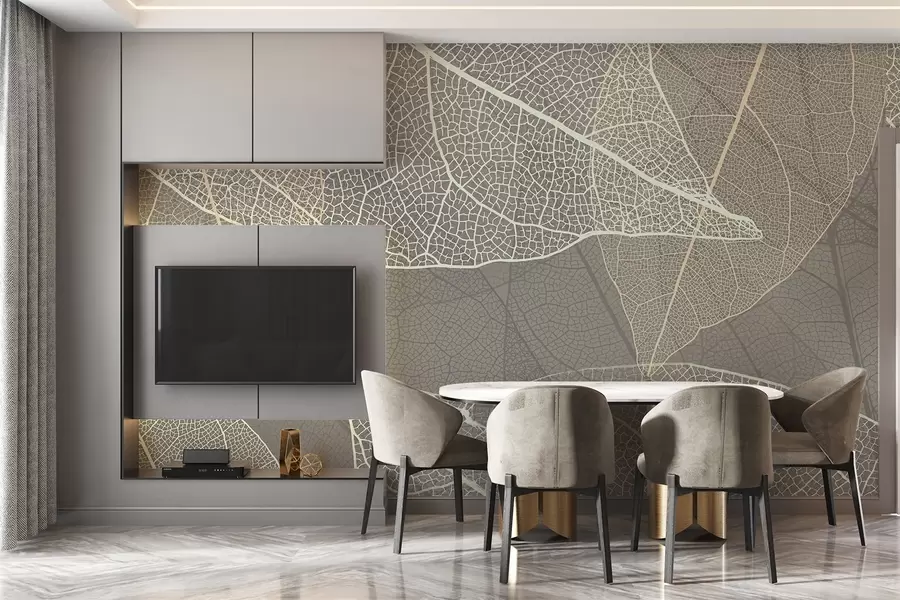 wall murals крупни план листова са жилама у топлим сивим тоновима w02520v2
