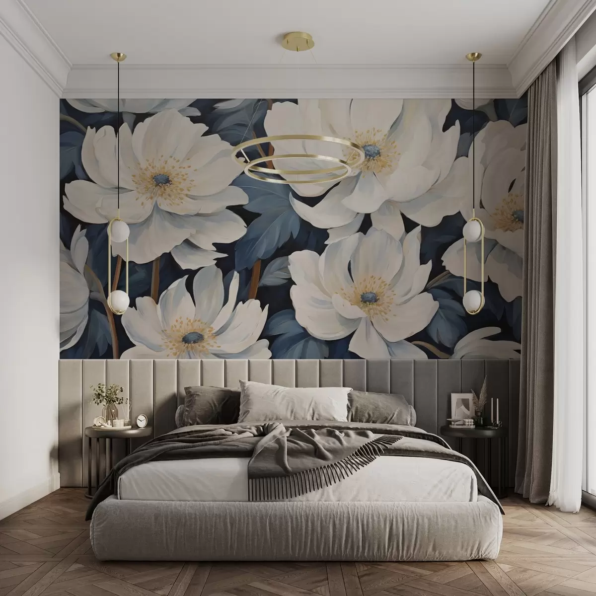 wall murals Бело цвеће на плавом w02582