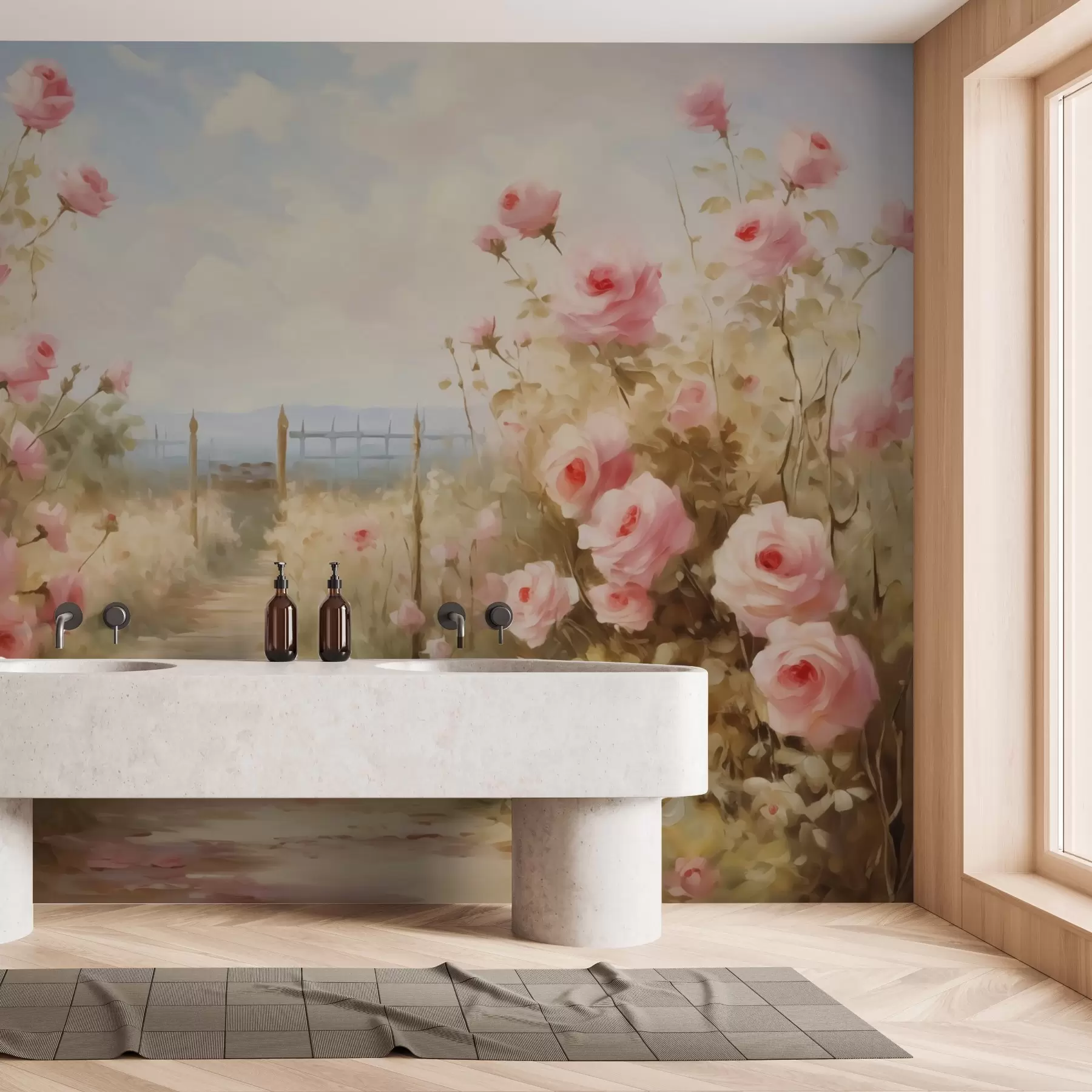 wall murals Врт са ружама имитација сликарских потеза w02590