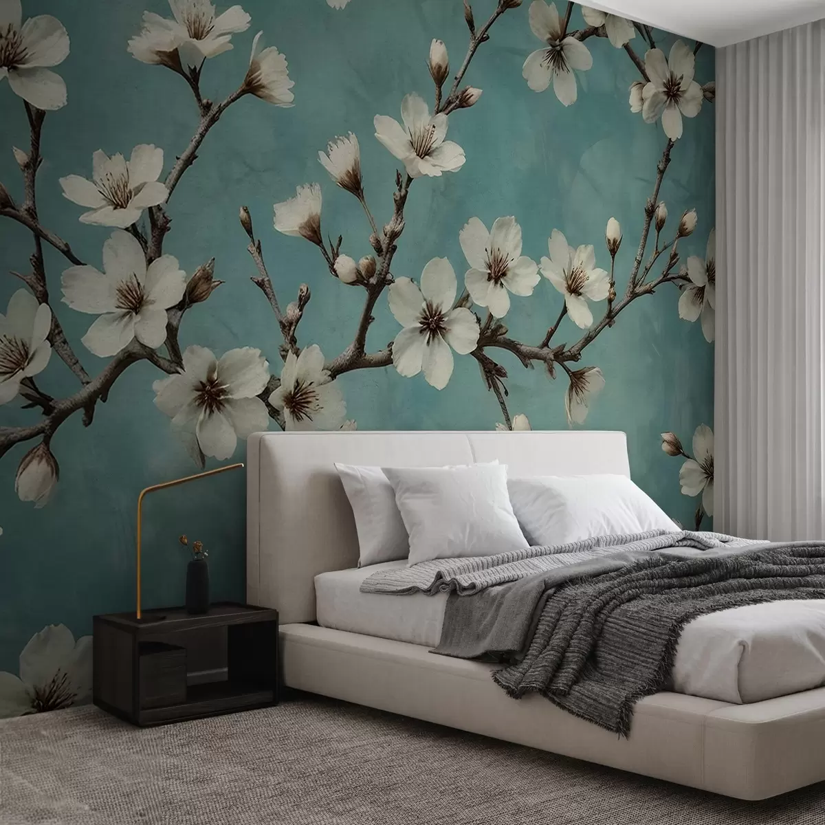 wall murals Цветајуће гране на бетонској позадини w02610