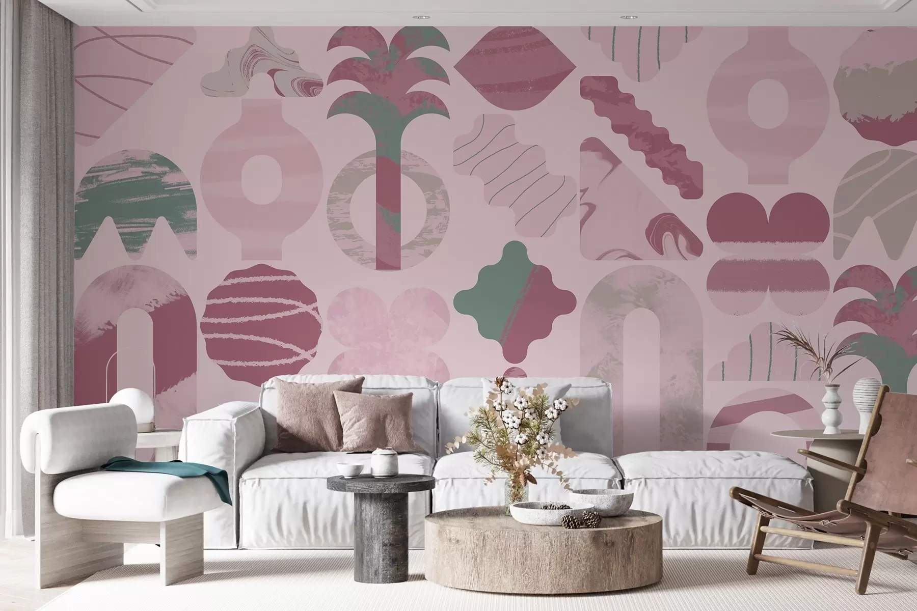 wall murals разних занимљивих облика, модерне геометрије у розе бојама w02550
