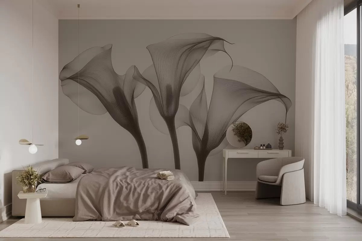 wall murals прозрачно прозирно цвеће Зантедесцхиа у беж тоновима  w02632