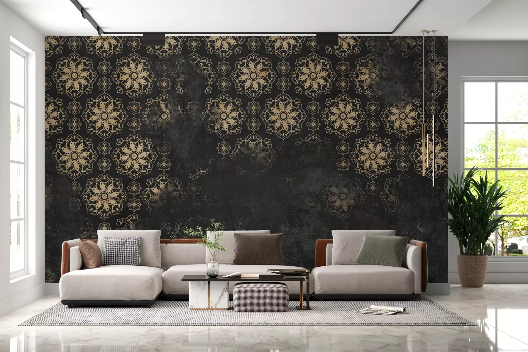 wall murals Винтаге дизајн са елементима мандале и узнемиреним ефектом w02551