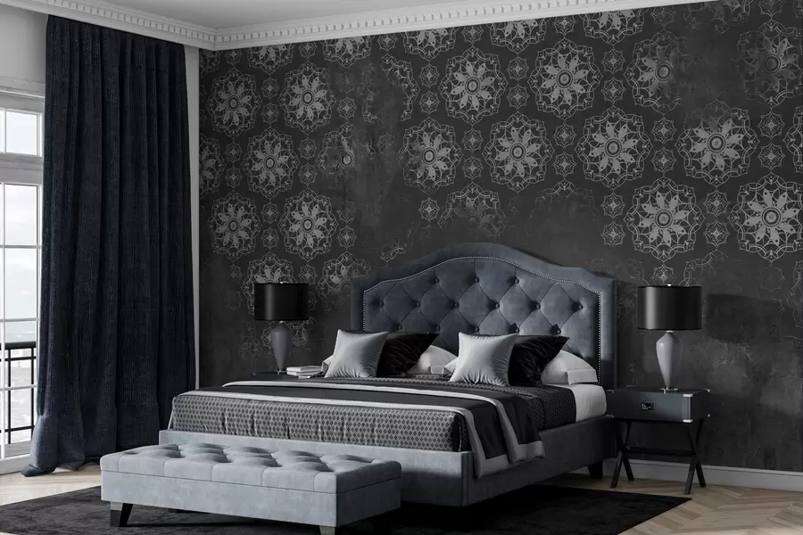 wall murals Винтаге дизајн са елементима мандале и узнемиреним ефектом у сивој боји w02551v1