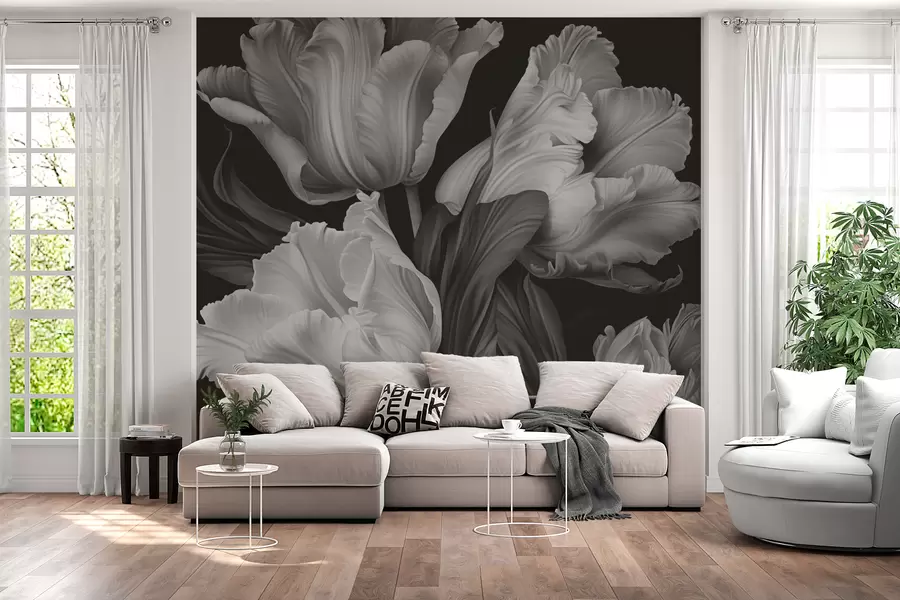 wall murals Црно-бели тулипани у фотореалистичком стилу w02557