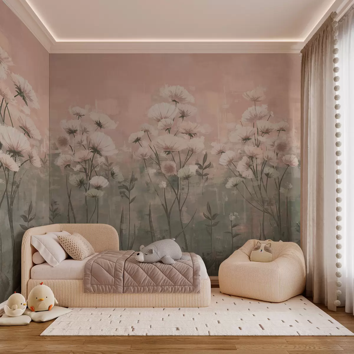 wall murals Нежно дивље цвеће са ефектом потеза четкице у розе w02629