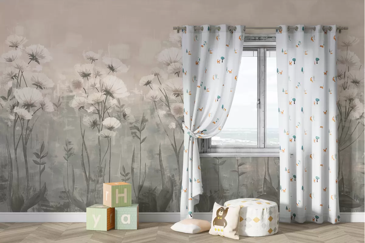 wall murals Нежно дивље цвеће са ефектом потеза четкице у пастелним бојама w02629v2