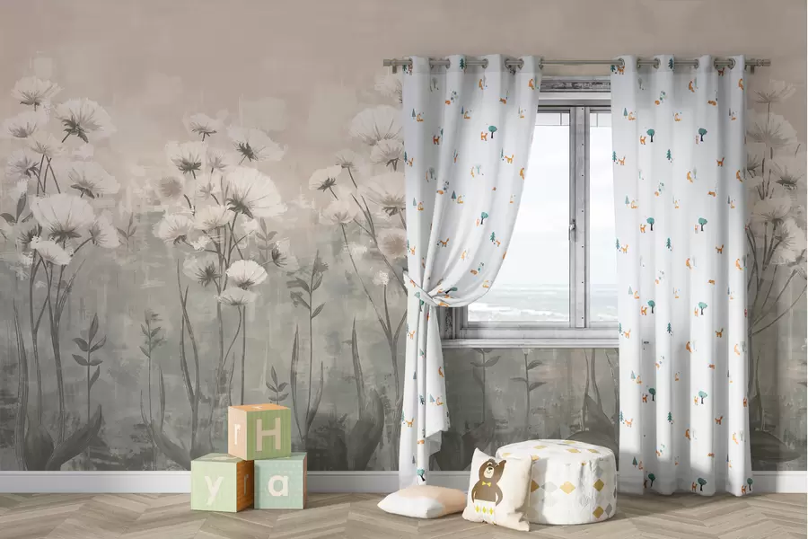 wall murals Нежно дивље цвеће са ефектом потеза четкице у пастелним бојама w02629v2