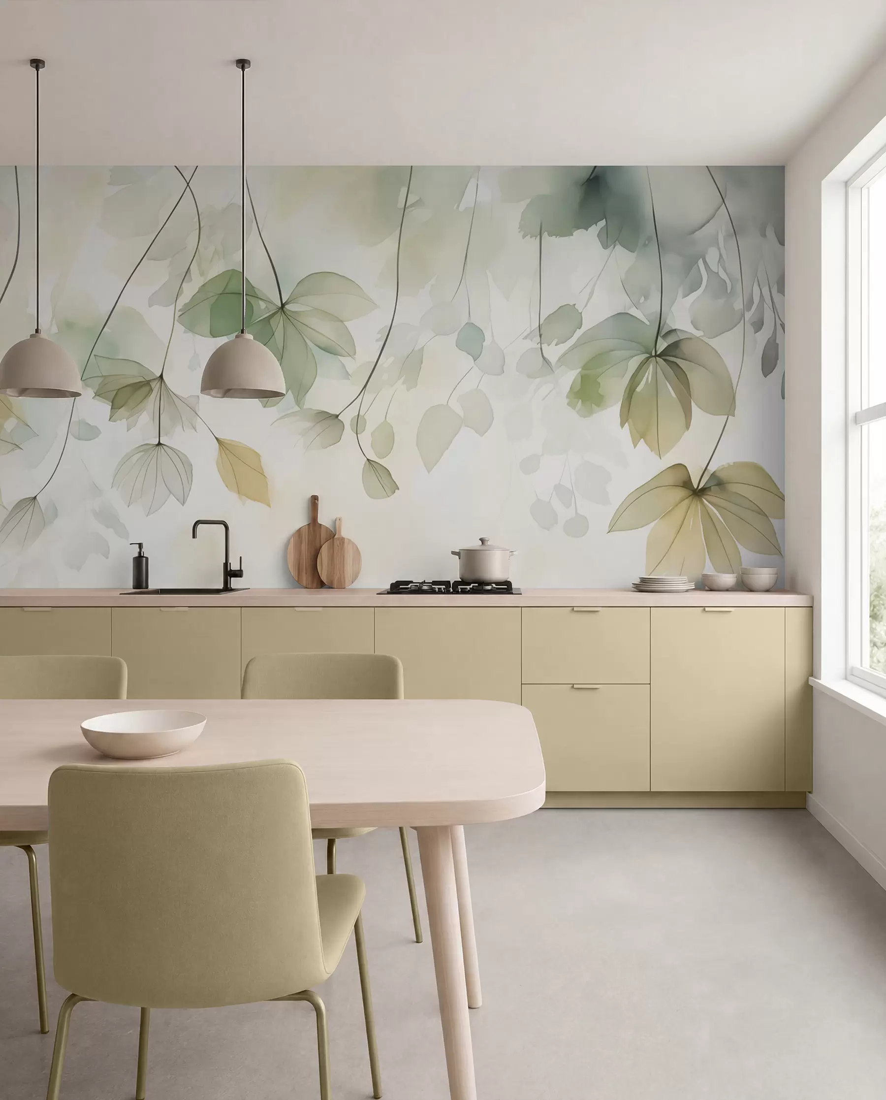 wall murals Lišće u blijedom akvarelu w02637