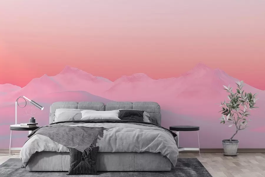 wall murals Меки залазак сунца у облику малине на позадини планина и неба w02234