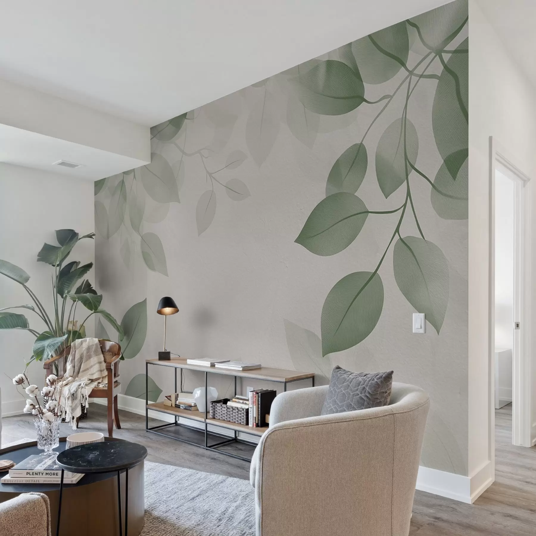 wall murals Висеће гране са листовима у зеленим тоновима w08551v1