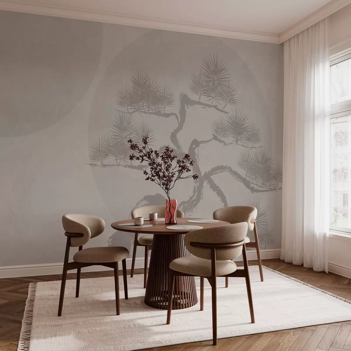 wall murals Бонсаи јапански минимализам геометрија грунге позадина w08556
