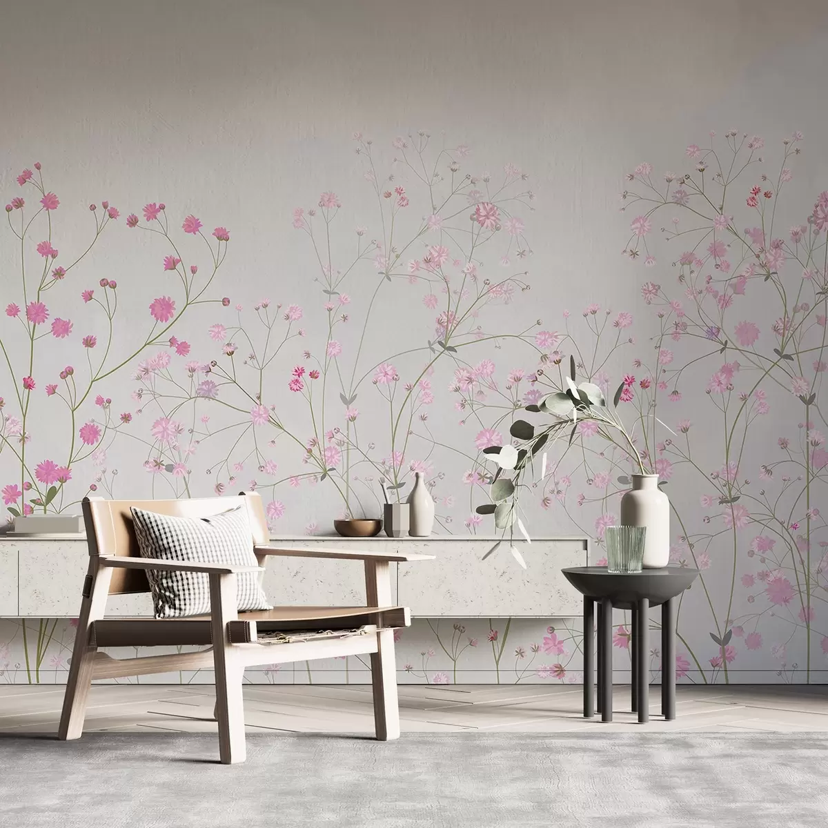wall murals мало дивље цвеће на сивој позадини w02659