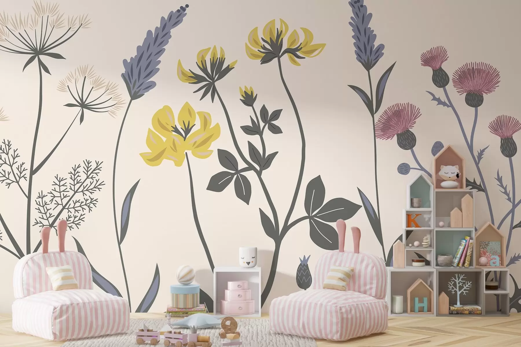 wall murals Цветни мотив у нежним бојама w02654v1