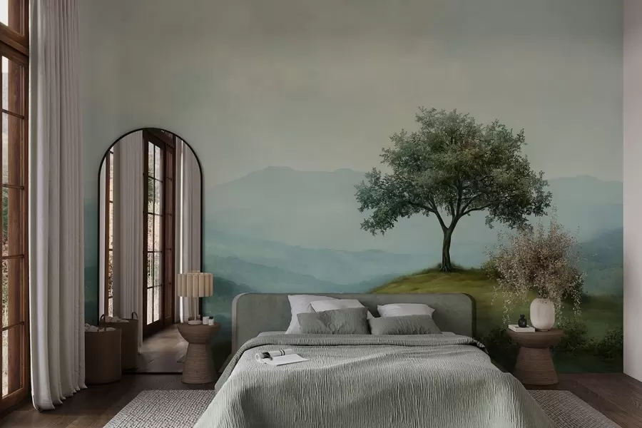 wall murals панорама са дрветом на брду w02683