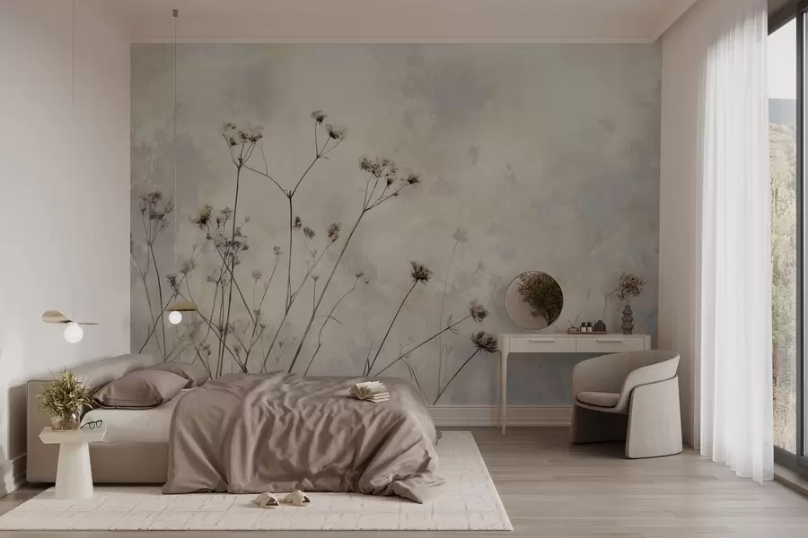 wall murals тапете у еко стилу са дивљим биљкама у пастелним бојама w02684