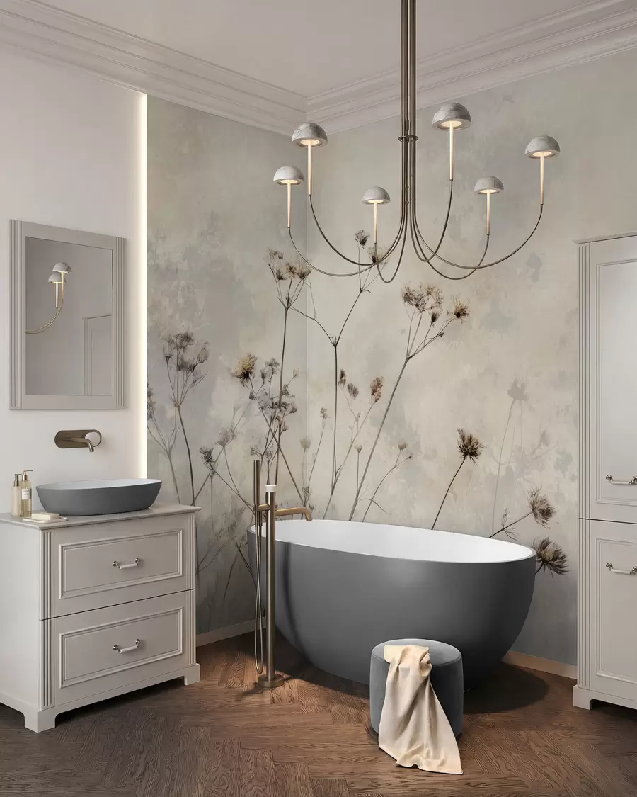 wall murals тапете у еко стилу са дивљим биљкама у пастелним бојама w02684