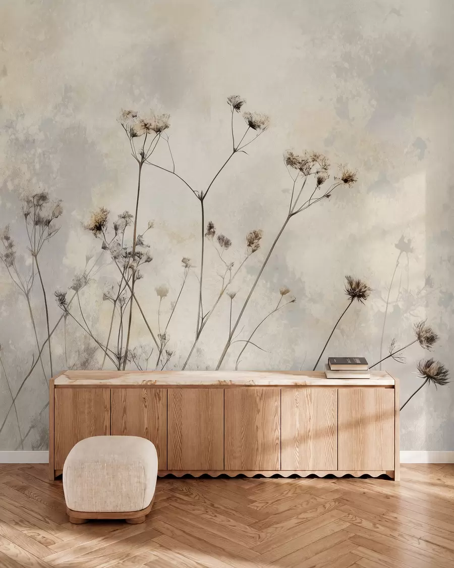 wall murals тапете у еко стилу са дивљим биљкама у пастелним бојама w02684