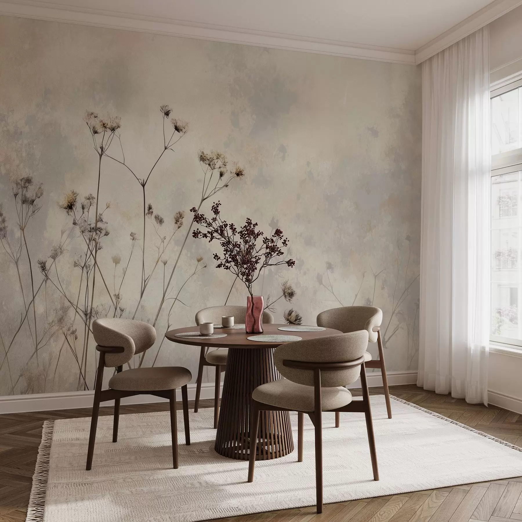 wall murals тапете у еко стилу са дивљим биљкама у пастелним бојама w02684