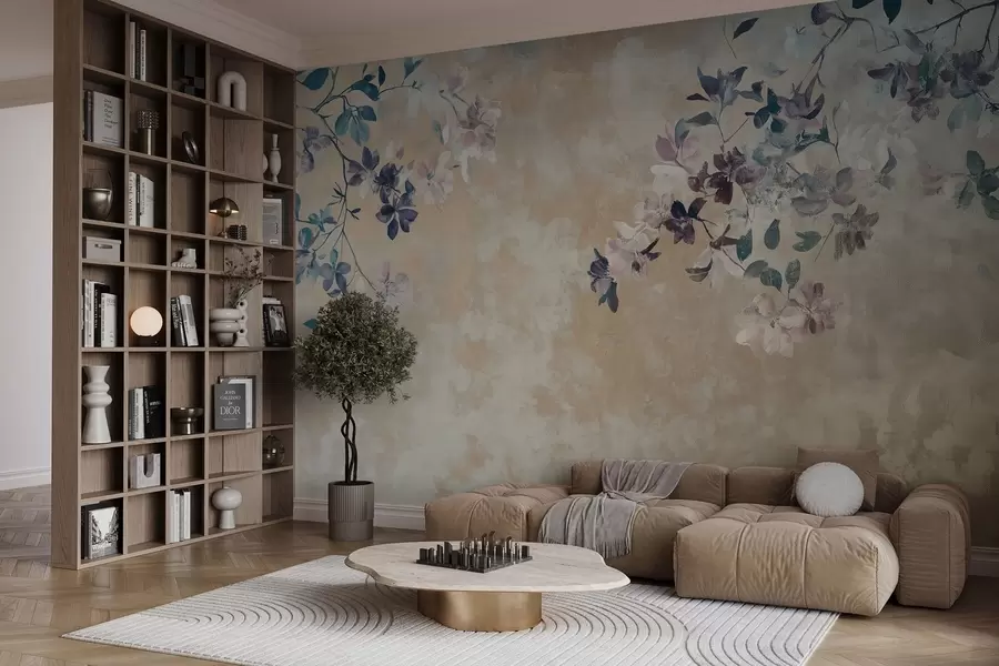 wall murals тапета у ретро стилу са гранама и цвећем w02686