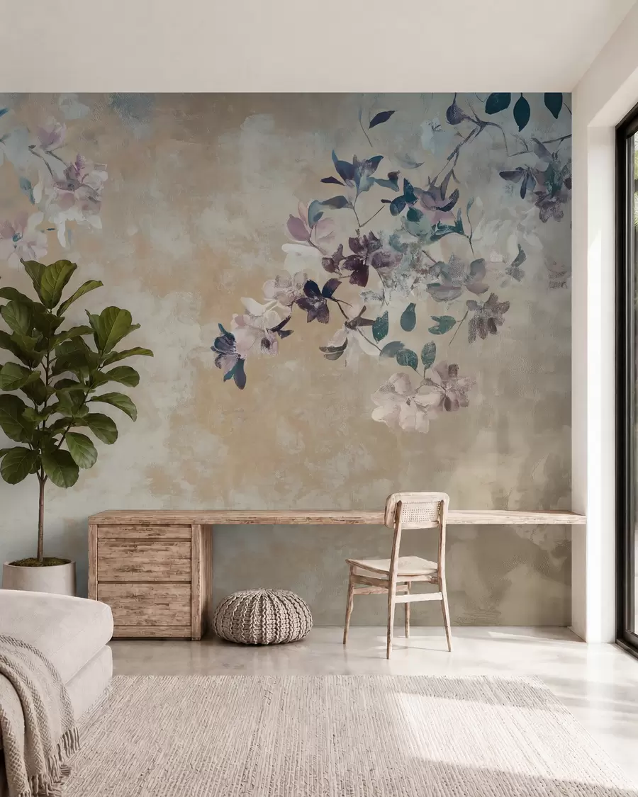 wall murals тапета у ретро стилу са гранама и цвећем w02686