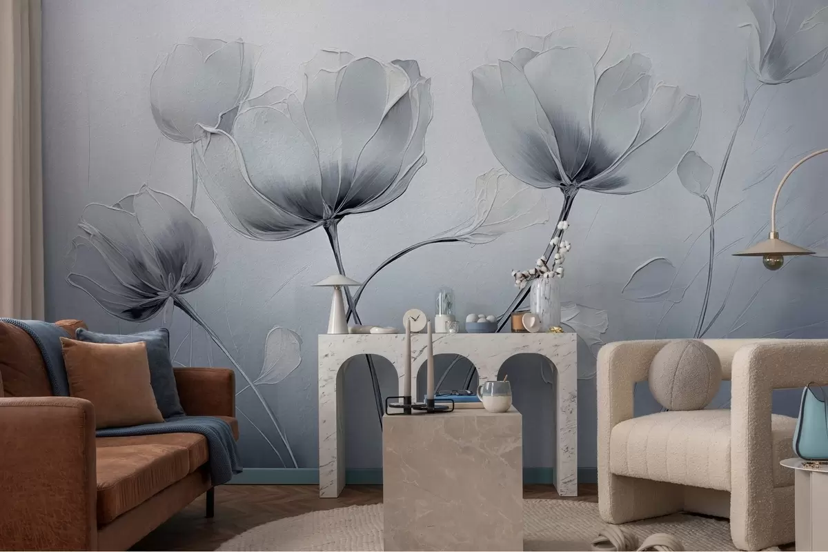 wall murals Цвеће на зиду у грунге стилу w02625