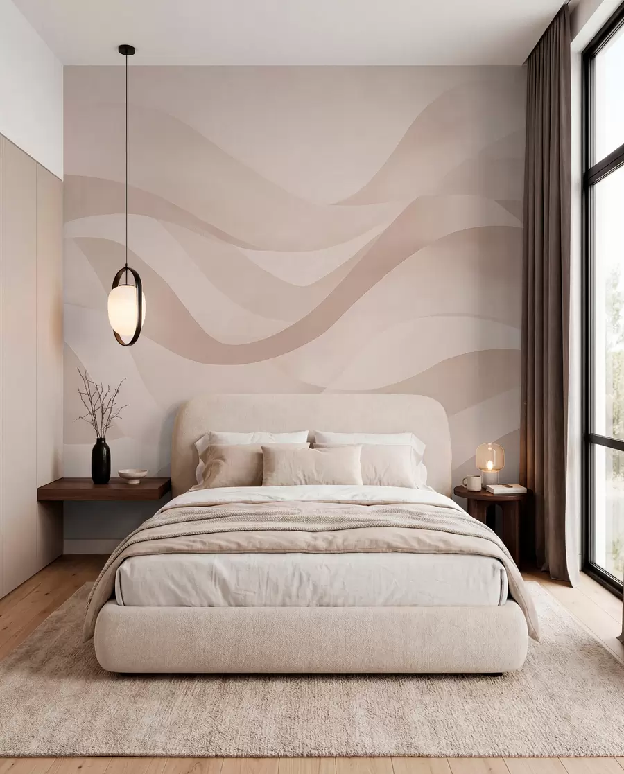 wall murals Глатки таласи у меким беж тоновима у стилу акварела w08564