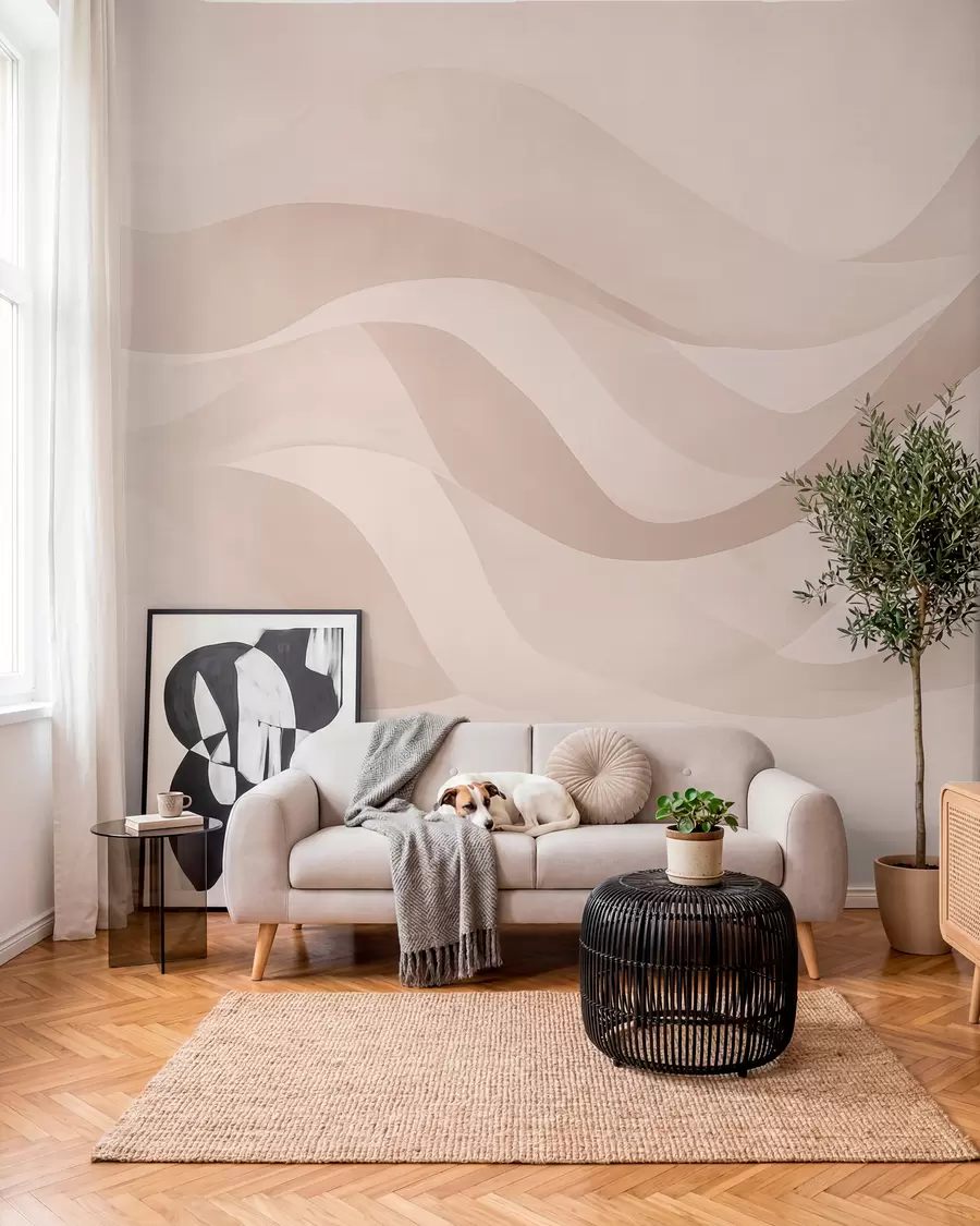 wall murals Глатки таласи у меким беж тоновима у стилу акварела w08564