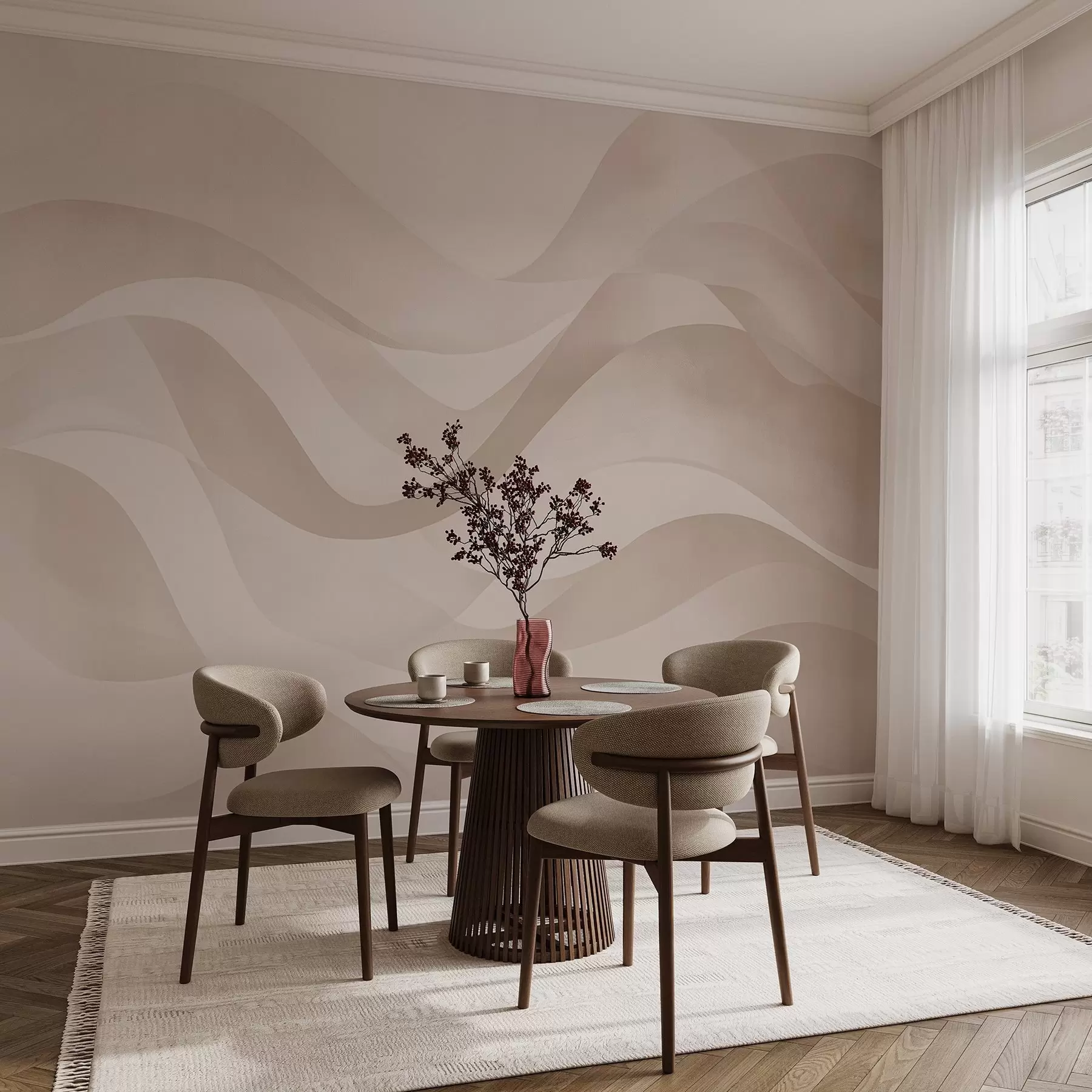 wall murals Глатки таласи у меким беж тоновима у стилу акварела w08564