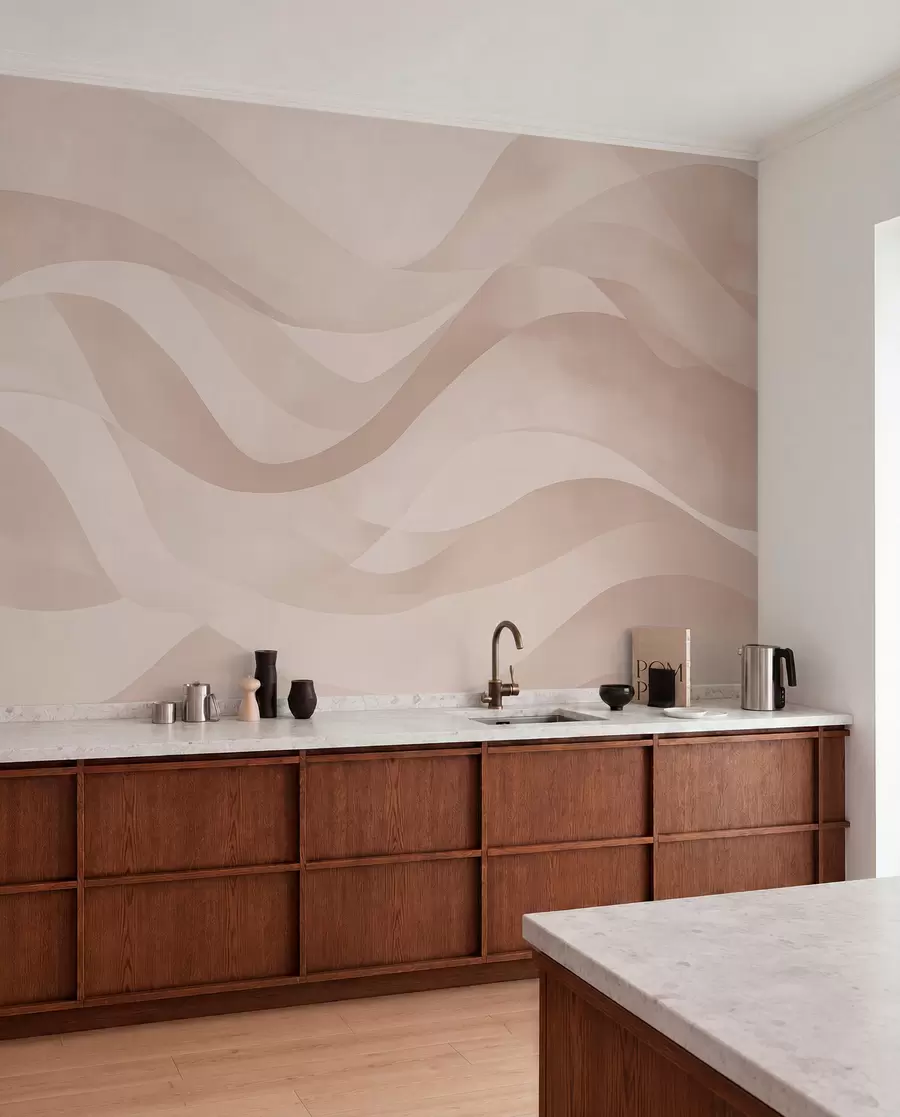 wall murals Глатки таласи у меким беж тоновима у стилу акварела w08564