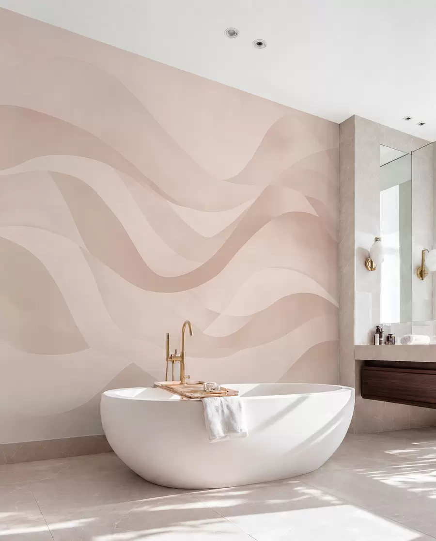 wall murals Глатки таласи у меким беж тоновима у стилу акварела w08564