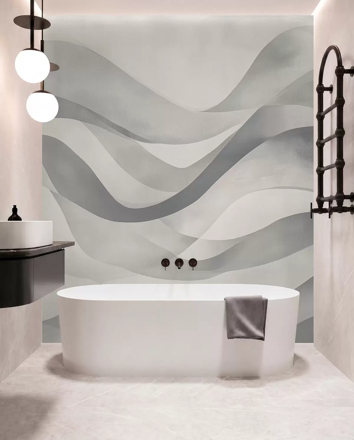 wall murals Глатки таласи у сиво-плавим тоновима у стилу акварела w08564v1