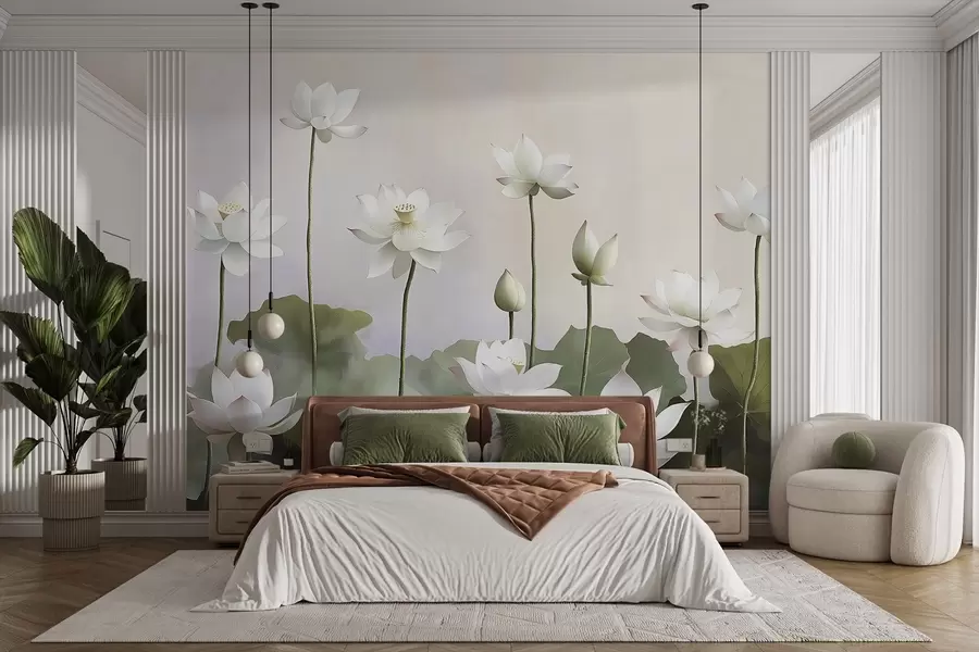 wall murals Бели нежни цветови лотоса w08596