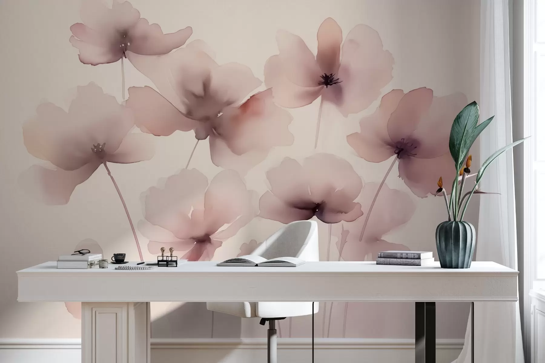 wall murals Силуете цвећа имитирају замагљени акварел w02704