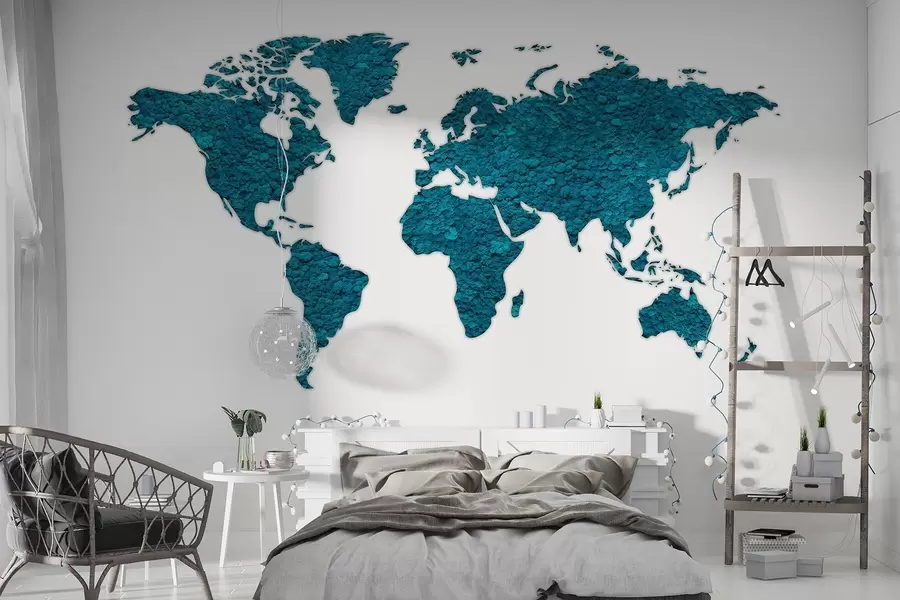 wall murals Мапа света са маховином, природом, плавом палетом боја  w02657v1