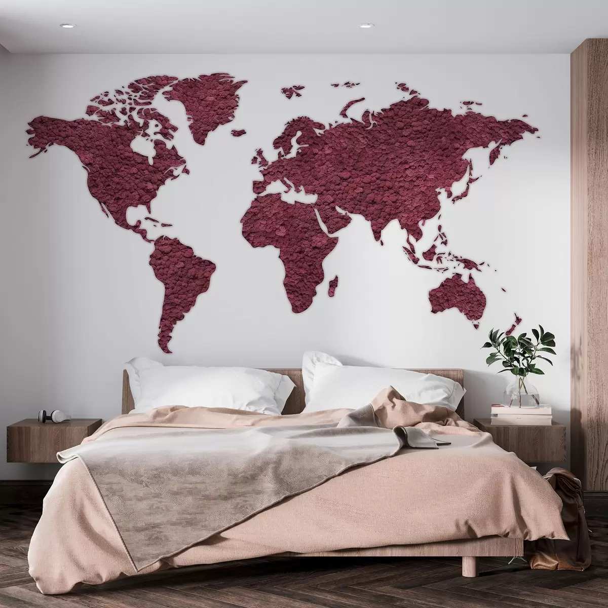wall murals Мапа света са маховином, природом, бордо палетом боја  w02657v5