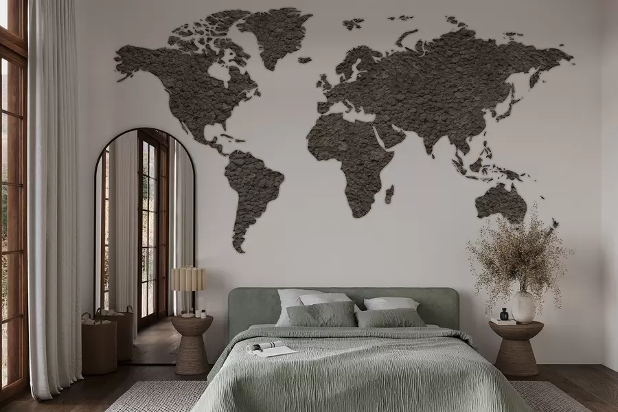 wall murals Мапа света са маховином, природом, палетом сиве боје  w02657v6